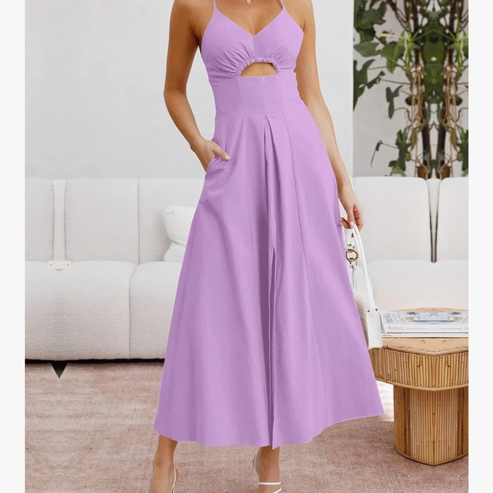 Purple Cut Out Maxi Dress with Spaghetti Straps